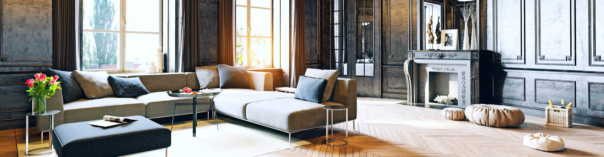 living room with a fireplace